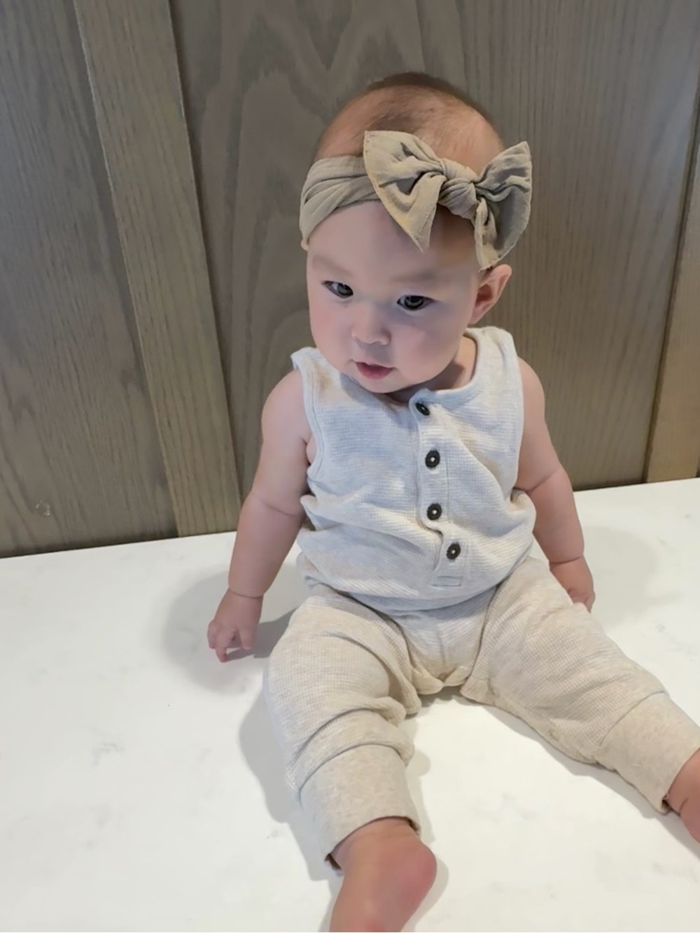 Colored Organics Neutral Waffle Knit Sleeveless Baby Romper with Buttons 6-12M